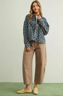 Button front patch pockets oversized polka dot denim jacket shop fond du lac women’s clothing store 
