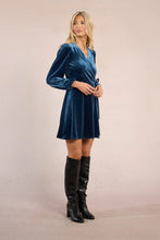 Load image into Gallery viewer, Velvet long sleeve wrap v neck dress shop fond du lac women’s boutique
