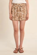 Elastic waist tie brown print high waisted pockets shop fond du lac women’s clothing store 