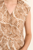 Button down v-neck sleeveless brown print shop fond du lac women’s clothing store 