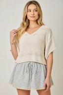Off white drop shoulder v-neck pullover sweater boxy cropped shop fond du lac women’s boutique 