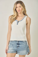 White pink denim trim tank top Henley shop fond du lac women’s clothing store 