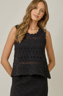 Round neck sleeveless tank crochet black shop fond du lac women’s clothing store 