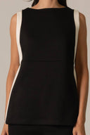 Sleeveless high neckline pockets tunic black ivory shop fond du lac women’s clothing store 
