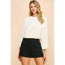 Pleated fabric round neck bishop sleeve elastic waist shop fond du lac women’s boutique 
