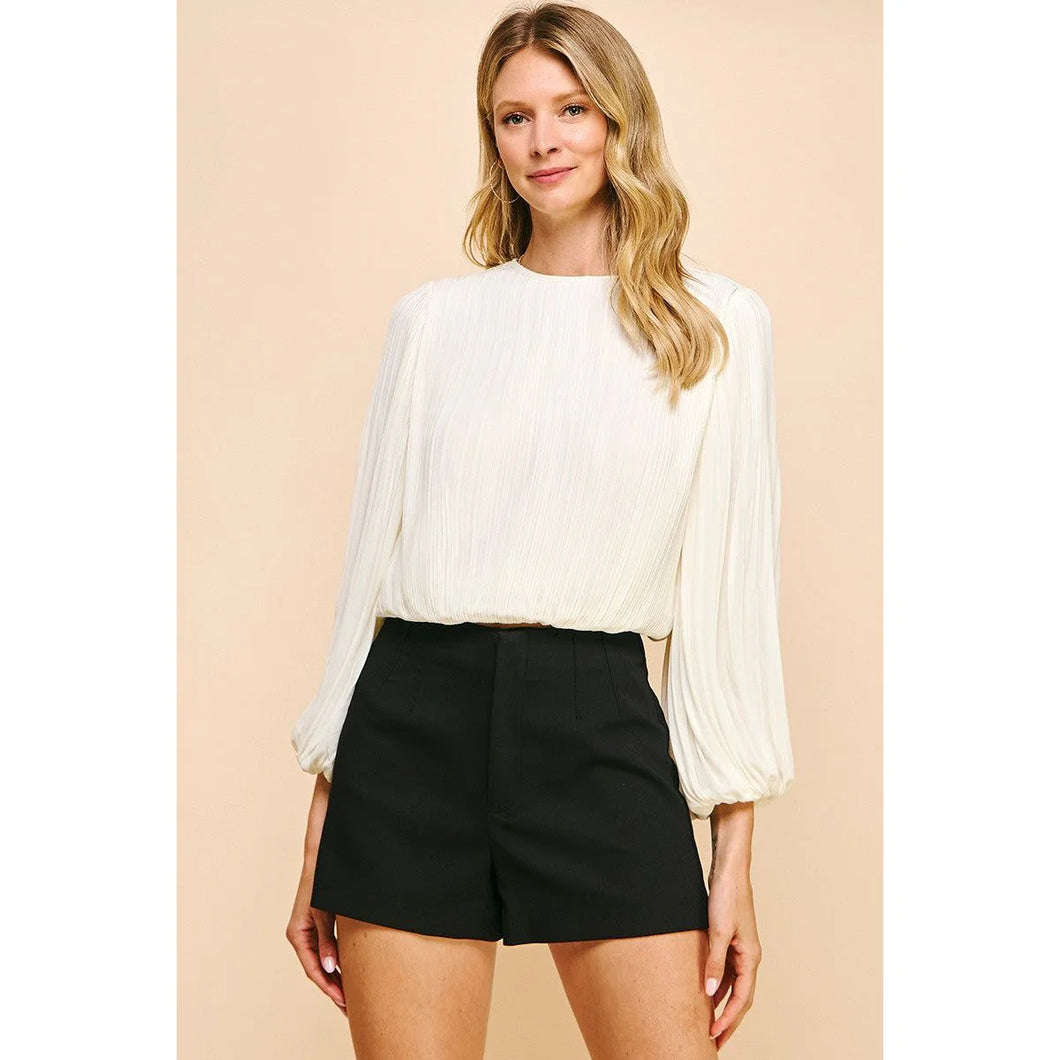 Pleated fabric round neck bishop sleeve elastic waist shop fond du lac women’s boutique 