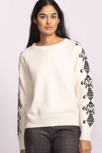 Long sleeve white sweater black accents shop fond du lac women’s boutique