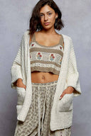 Cream brown Long sleeve pockets chenille cardigan soft cozy shop fond du lac women’s boutique 
