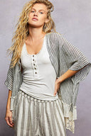 Relaxed flowy tie front cardigan linen lace ruffles layering top black white shop fond du lac women’s clothing store 