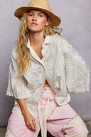 Ivory blouse top relaxed half-length sleeves collar button placket shop fond du lac women’s clothing store 