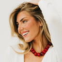Chunky beaded waterproof necklace red yellow brown Amber shop fond du lac women’s clothing store 