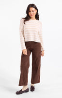 Sweater long sleeve cream taupe stripe soft brushed knit cropped hem dropped shoulder shop fond du lac women’s clothing store