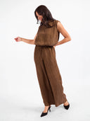 Wide leg elastic drawstring waist pockets flowy relaxed brown bronze olive crinkle  shop fond du lac women’s clothing store