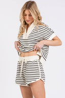 Lightweight casual relaxed striped top short matching set black ivory shop fond du lac women’s boutique 