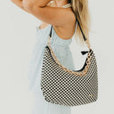Handbag black checkered gold chain black strap shop fond du lac women’s clothing store 