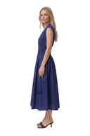 Zip front smocked waist v-neck sleeveless denim maxi dress shop fond du lac women’s clothing store