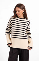 Long wide sleeve ribbed cuffs striped Crewneck sweater shop fond du lac women’s clothing store