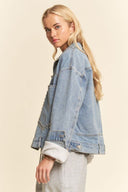 Button closure long sleeve studded denim jacket shop fond du lac women’s clothing store
