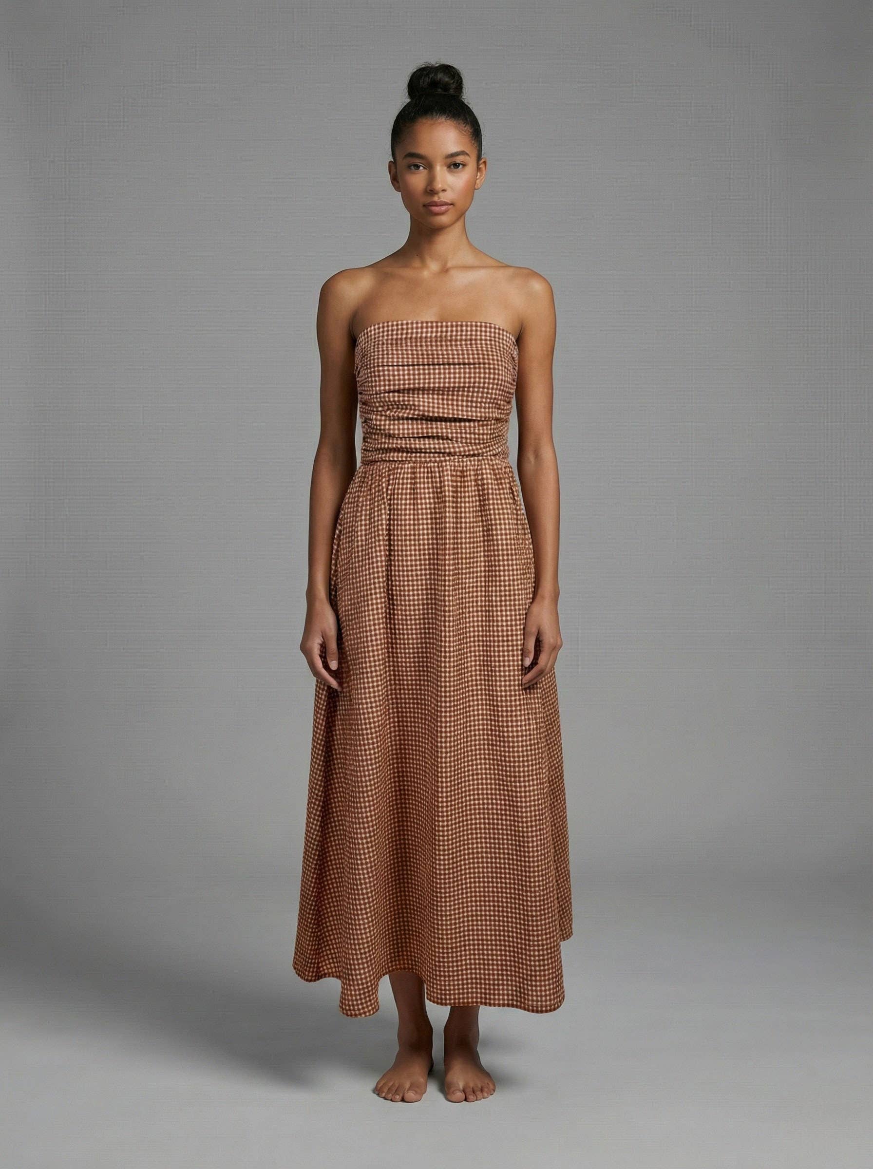 Terracotta Gingham Seersucker Maxi Dress | Meet Me in Santorini