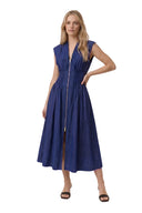 Denim maxi dress sleeveless zip front smocked waist shop fond du lac women’s clothing store
