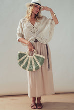 Load image into Gallery viewer, Natural lace wooden button short sleeve button down shop fond du lac women’s boutique 
