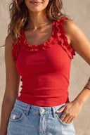 Racerback ruffle ribbed red tank top shop fond du lac women’s clothing store 