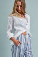 Long sleeve button down linen white oversized relaxed shirt blouse shop fond du lac women’s clothing store