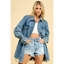 Oversized distressed medium wash denim jacket shop fond du lac women’s boutique 