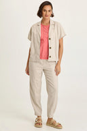 Beige tan pants pockets elastic waist barrel leg cinch shop fond du lac women’s clothing store