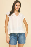 Relaxed fit Shirring detail v-neckline ruffled neck top shop fond du lac women’s clothing store 