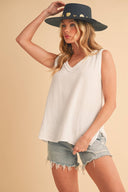 White tank gauze v-neck flowy relaxed shop fond du lac women’s clothing store 