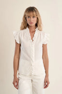 Sleeveless shimmer sparkle silver hidden button ruffle shop fond du lac women’s clothing store 