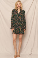 Floral Print Mini Dress with Standing Collar