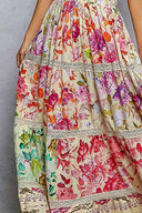 V-neck Smocked Waist Ruffle Floral Maxi Dress