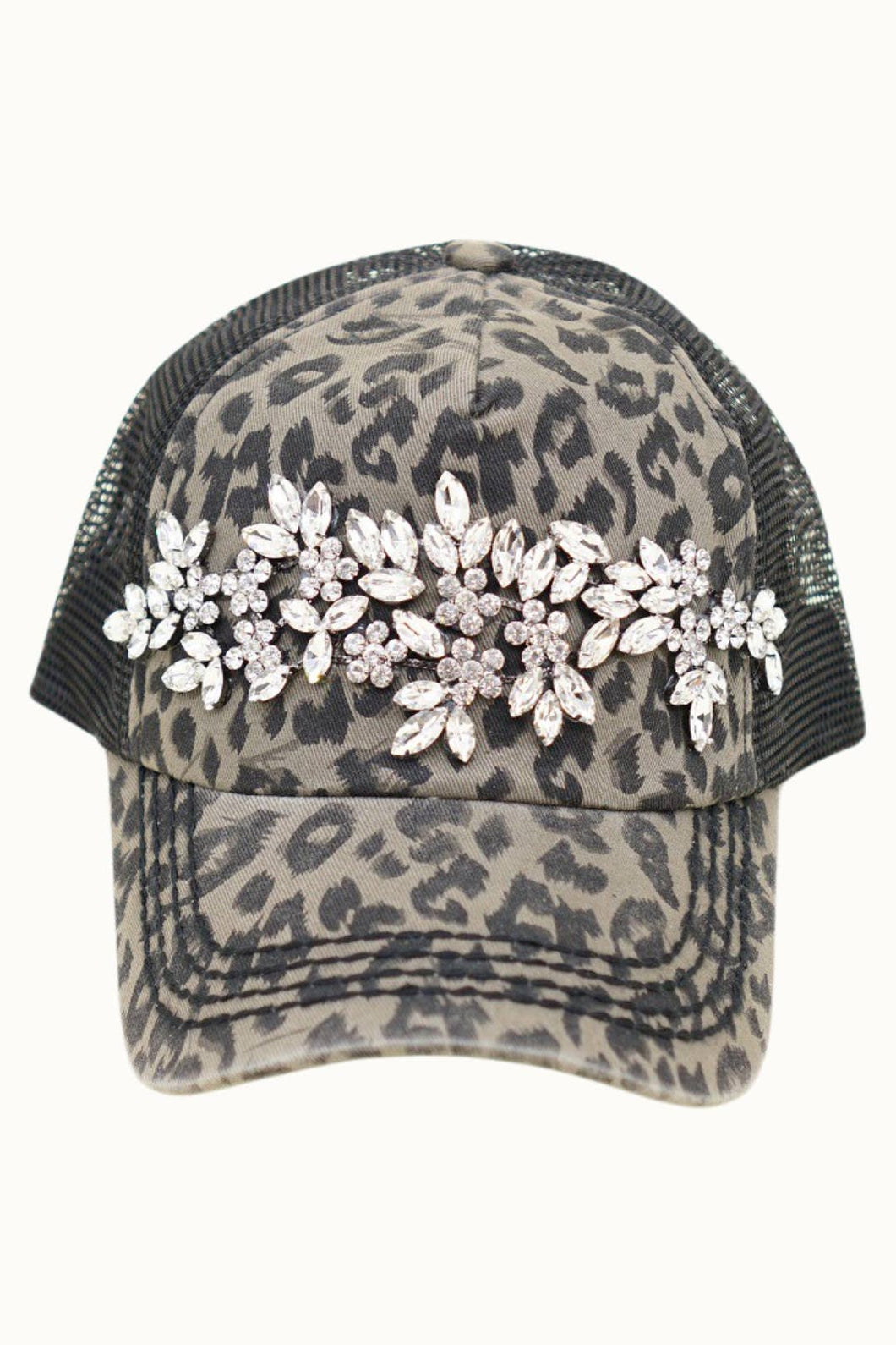 Floral Vine Bejeweled Glitz Animal Print Trucker