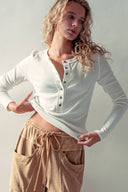 Ribbed Henley Long Sleeve Top