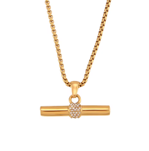 Load image into Gallery viewer, CHELSEA Gold and Crystal Bar Necklace
