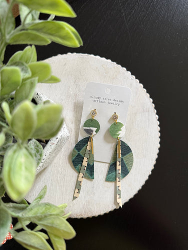 green detailed wallpaper earring artsy unique only one