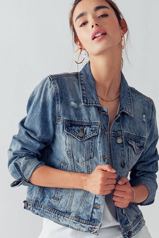 Vintage washed cropped denim jacket