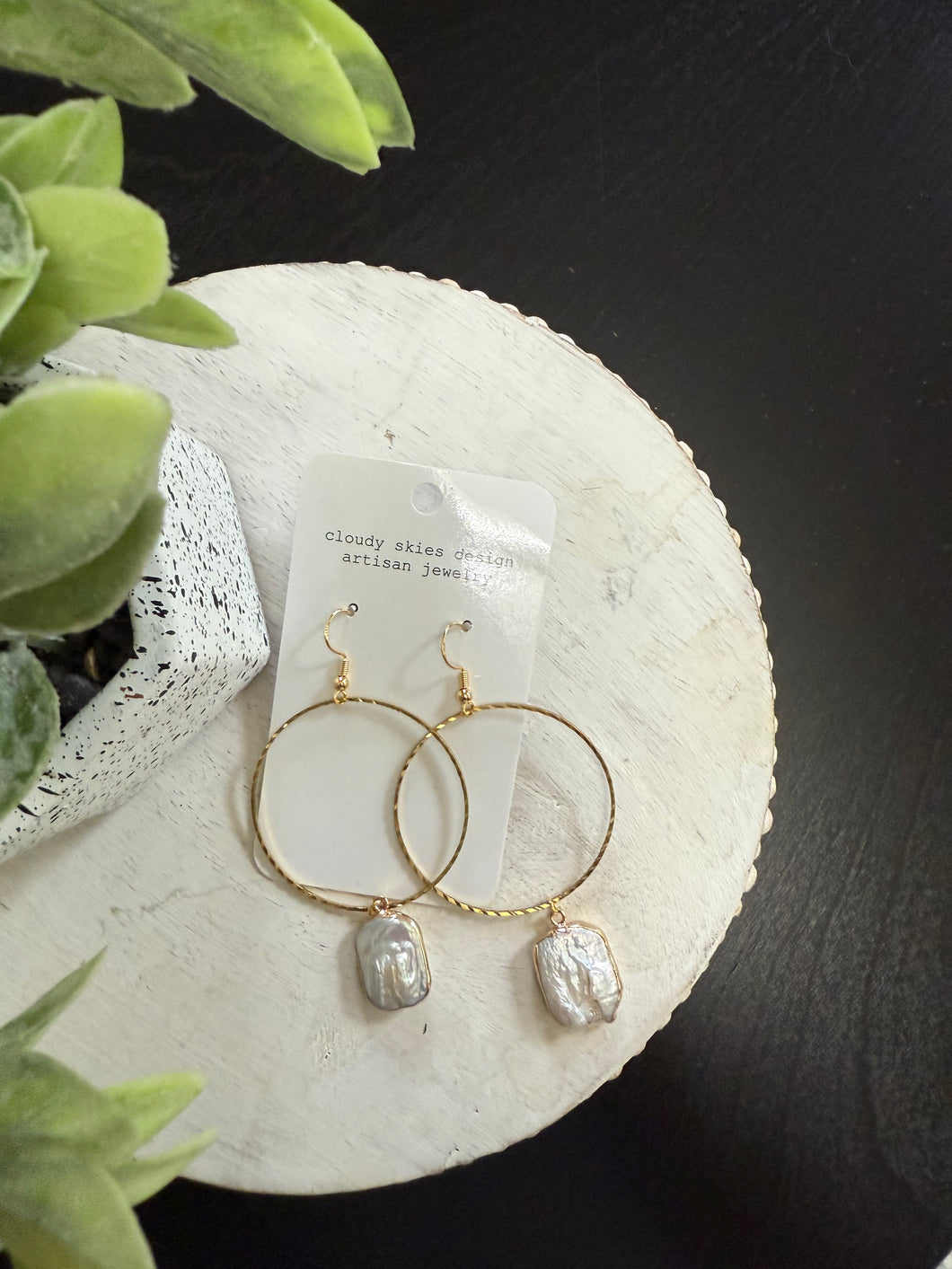 big bold rectangular pearl statement earring 