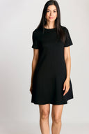 Black modal pockets short sleeve round neck dress shop fond du lac women’s boutique 