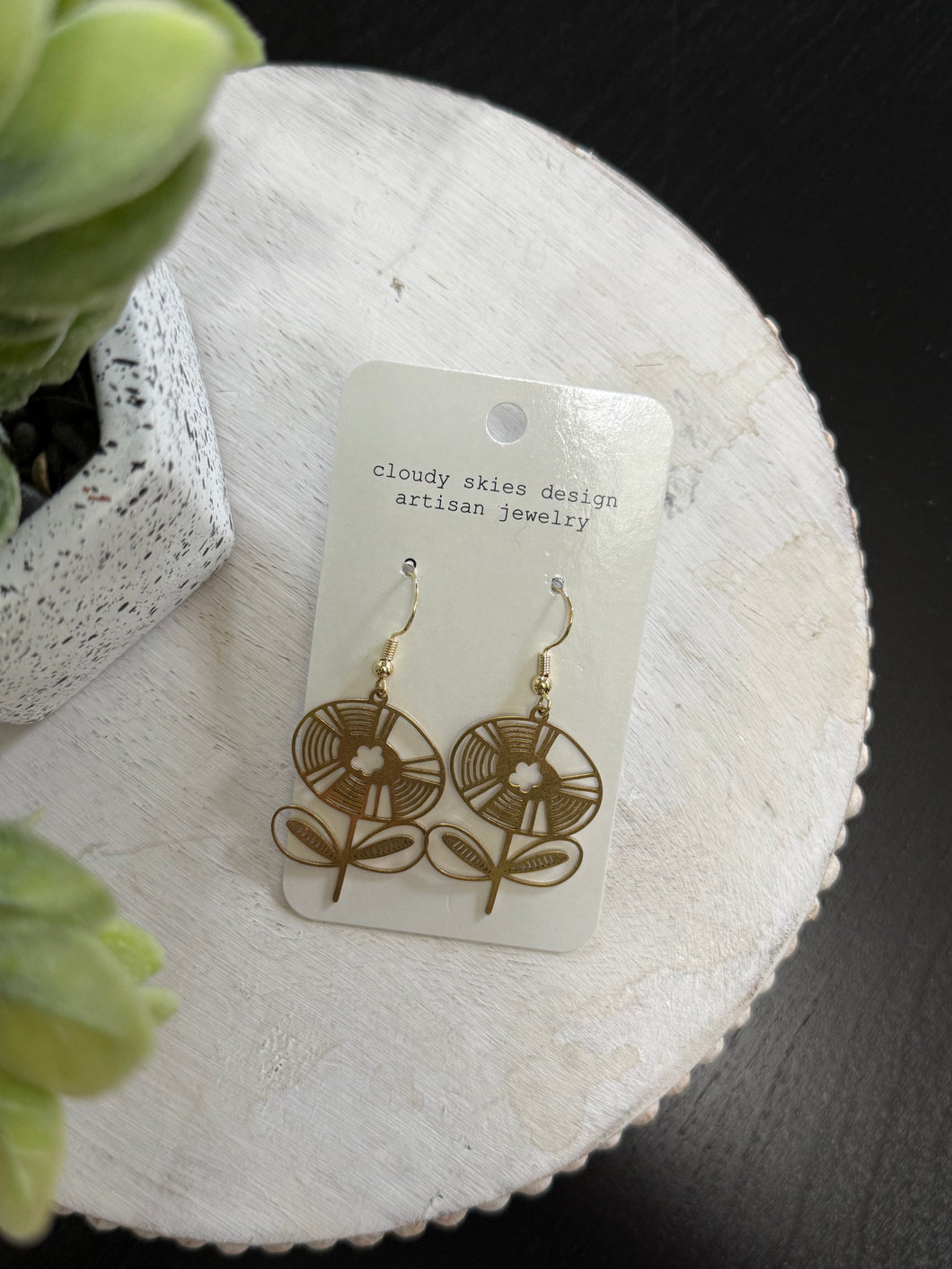 brass boho flower earring