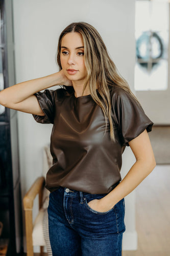 Faux leather top short sleeve shop women’s boutique fond du lac