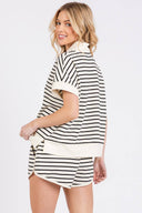 Half Zip Up Striped Top And Short Set