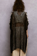 Boho Embroidered Tassel Tie Midi Cardigan with Crochet Back