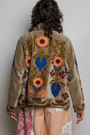 Vine Motifs Embroidered Contrast Velvet Jacket