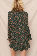 Floral Print Mini Dress with Standing Collar