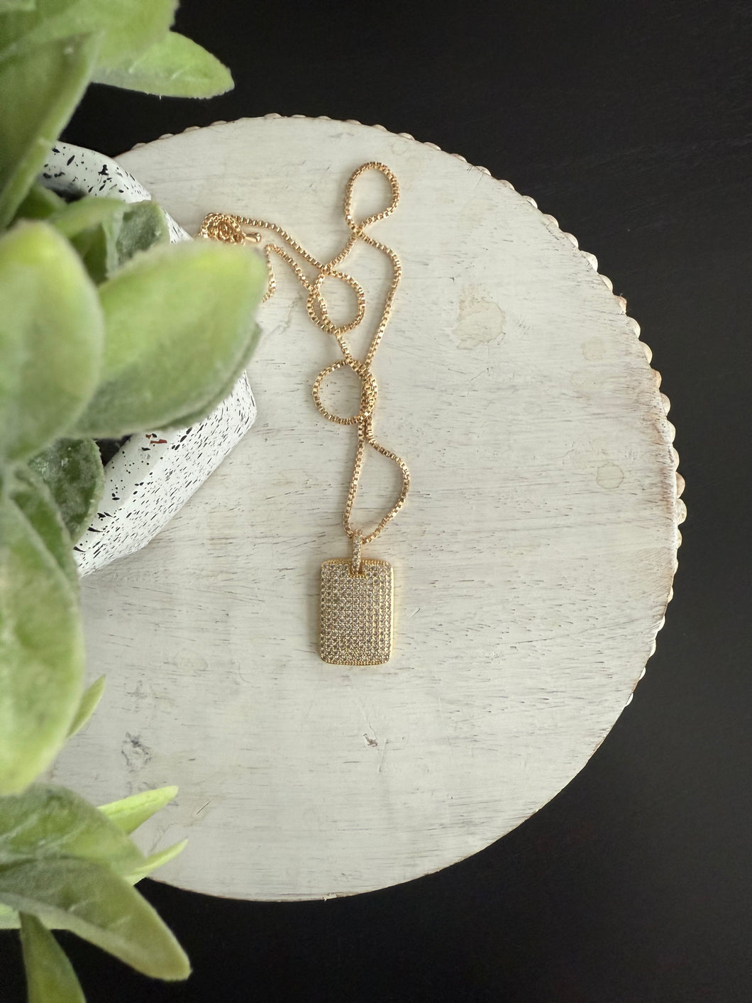 CZ Retangular Pendant Necklace