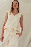 Floral Embroidered Cotton Top And Pant Set