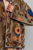 Vine Motifs Embroidered Contrast Velvet Jacket